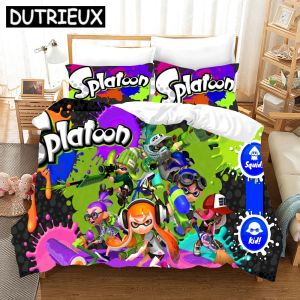 Set Splatoon Litder Set Single Twin Full Full Queen King Size Kawaii Boys / Girls Bed Set Aldult Kid Bedroom Duvetcover Set 3D Print 011 Rideaux transparents