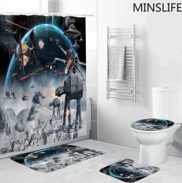 Set Star Alien Wars Pattern imprimé 180x180cm rideau de douche Piedstal Tapis de couvercle Couvercle de toilette Mat de bain Mat de bain non glisser