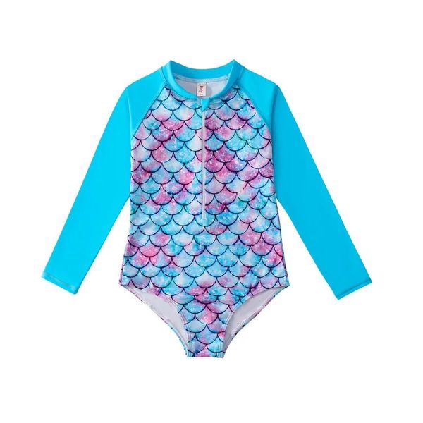 Ensemble maillot de bain enfants 2022 nouvelle petite sirène à manches longues une pièce maillots de bain crème solaire pour les jeunes filles de 4 à 10 ans