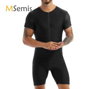 Set Swimwear Mens Gymnastics TELOTARD Bodys serré Body à manches courtes à manches à glissière Front Boxer Shorts Leotard Body Costume masculin