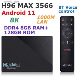 Décodeur H96 MAX 3566 Android 11 TV Box DDR4 8 Go RAM 128 Go ROM RK3566 8K BT Commande vocale 5G Double WIFI 1000M Lan 4K Youtube Media Player Q240330