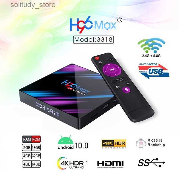 Décodeur H96 MAX H616 Transspeed Smart Android 10.0 TV Box 4G 64 Go 6K 2.4G 5.0G Prise en charge WIFI pour Google Player pour définir l'IP et le boîtier TV de haut niveau Q240330