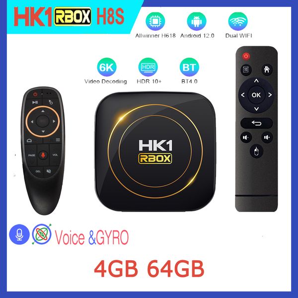 Décodeur HK1 RBOX H8S Android 12.0 Smart TV Box 2.4G 5G double Wifi Allwinner H618 Quadcore Cortex-A53 2GB 4GB 16GB 32GB 64GB 128GB 100M 230831