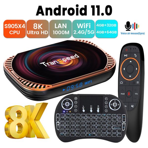 Set-Top-Box Transspeed Amlogic S905X4 8K Android 11.0 TV BOX 2,4 G 5,8 G Sehr schnelles WLAN 4K Sprachassistent Dual WLAN 32 GB 64 GB TV-Box 230831