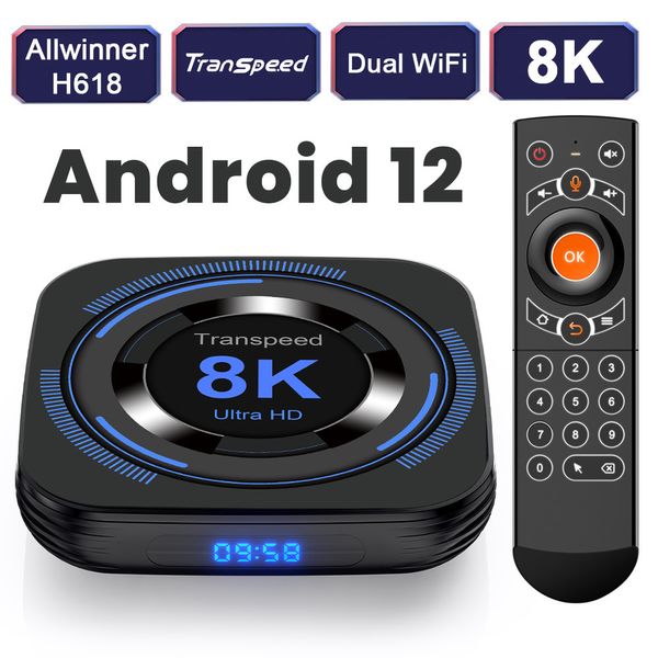 Décodeur Transpeed Android 12 TV BOX Allwinner H618 double Wifi Quad Core Cortex A53 prise en charge vidéo 8K 4K BT lecteur multimédia vocal décodeur 230826