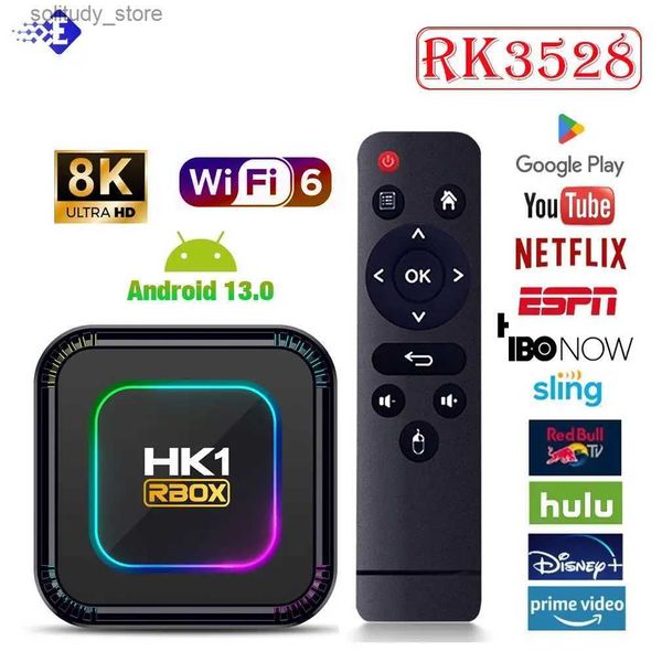 Set Top Box TV Box Android HK1 RBOX K8 13 RGB Light 4GB 128GB RK3528 WiFi6 dual Youtube Netflix 8K receptor de reproductor multimedia Q240402