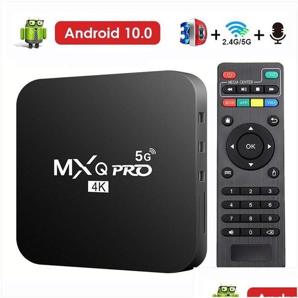 Set Top Box TV Pintar Android 10.0 Mxq-Pro 4K HD 2.4 Box / 5G Dual-Wifi Video Reproductor multimedia 3D Home Theatre Set-Top Drop Delivery Elect Dhbjj