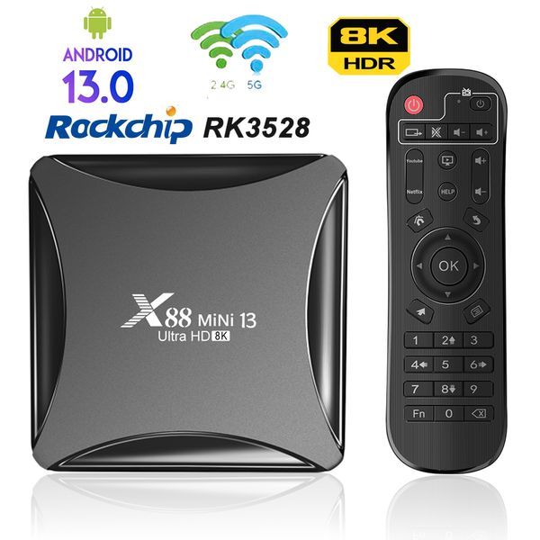 Set Top Box X88mini 13 Smart TV Box Rockchip3528 Android 13 8K Decodificación Reproductor multimedia 4GB 64GB 100M Ethernet Set Top Box Google Voice 230826