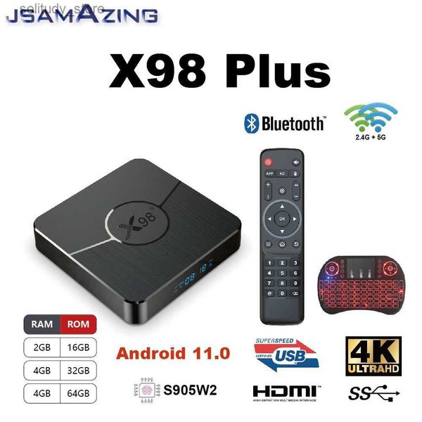 Set Top Box X98 Plus Android 11.0 Smart TV Box 4K Amlogic S905W2 2G/4G 16G/32GB/64GB 3D WiFi 2.4G 5G Compatible con IP TV Google Player Set TopBox Q240330