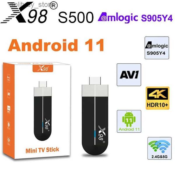 Set Top Box X98 S500 Mini TV Stick inteligente Amlogic S905Y4 HD 4K decodificador reproductor multimedia Android 11,0 LAN 100M 2,4G 5G Dual WiFi BT4.X Q240402