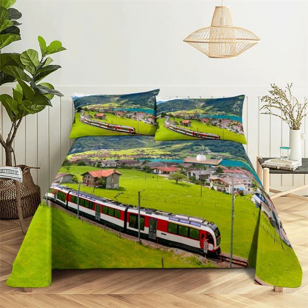 Set tren, transporte 0,9/1,2/1,5/1,8/2,0 m Impresión Digital sábana plana de poliéster con funda de almohada juego de cama estampado