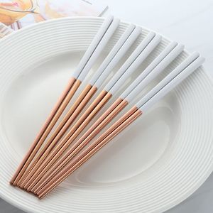 Set Gebruikt Voor Sushi Servies 5 Paar Eetstokjes Rvs Titanize Chinese Gold Chopsitcks Set Zwart Metalen Chop Sticks