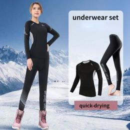 Set Warme Sneldrogende Kleding Vrouwen Running Yoga Pak Winter Tops Broek Outdoor Fitness Sport Skiën Snowboarden Ondergoed Set