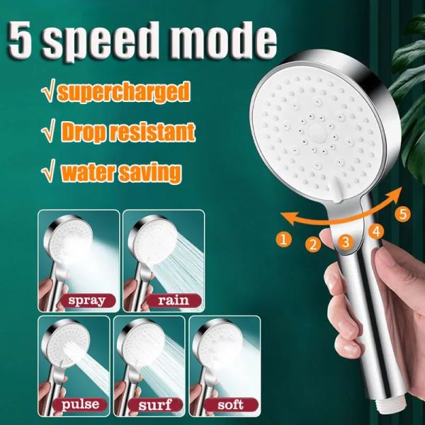 Régler la tête de douche de sauvegarde d'eau Accessoires de salle de bain haute pression Handheld 6 modes réglables Onekey Stop Massage de massage de massage