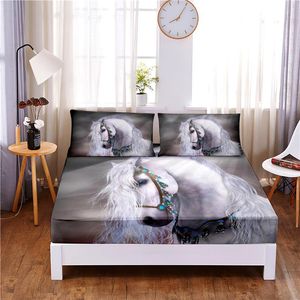 Ensemble cheval blanc 3 pièces, drap-housse solide en Polyester, housse de matelas aux quatre coins avec drap de lit à bande élastique (2 taies d'oreiller)