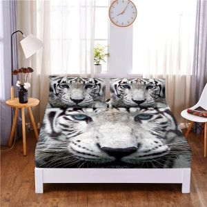 Ensemble de draps-housses en Polyester, tigre blanc, housse de matelas solide aux quatre coins avec bande élastique, drap de lit (2 taies d'oreiller), 3 pièces