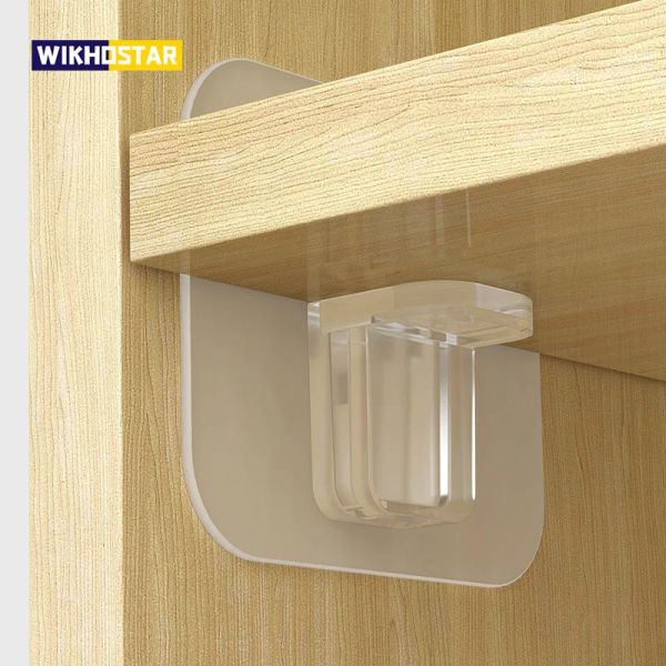 Réglez Wikhostar 4 / 10pcs Adhésif étagère de support PEGS Closet Shelf Support Clips Sponceur mural pour la cuisine Accessoires de salle de bain