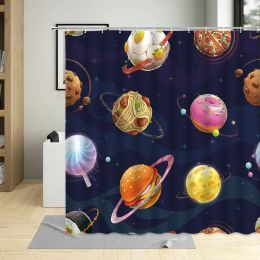 Ensemble avec des crochets Cartons astronaute spatial motif de fusée créative pour enfants décor de salle de bain rideau de douche imperméable