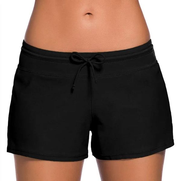 Conjunto de bikini para mujer Troncos inferiores Traje de baño negro Calzoncillos Vendaje Ajustable Dividir Chica Troncos deportivos Pantalones cortos para nadar Ropa de playa Tallas grandes