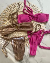 Set Femmes MAINTENANT MAISON MICRO MICRO-TOWLI BIKINI BRÉSILIEN Les filles de maillot de bain brun High Wistring Bathing Fssue Solid Beachwear Drop Shipping