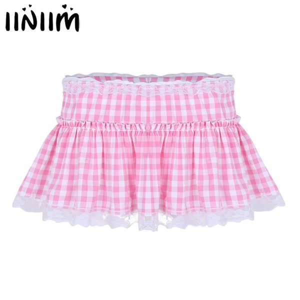 Ensemble jupe Gleeing pour femmes et écolières, mini-jupe courte vichy avec ourlet en dentelle plissée Sissy pour hommes, Mini jupe Sexy Cosplay Aline