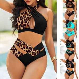 Ensemble femmes maillot de bain licou maillots de bain deux pièces maillot de bain léopard rayé papillon imprimé tankini haut Boyshorts Swimm S5XL