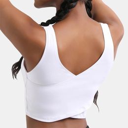 set XHERR Sexy entrecroisé dos haut court pour les femmes blanc sans manches longue entraînement sport soutien-gorge à la mode athlétique Wrap hauts courts 2022