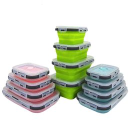 Set4pcs OPP Food Grade vierkant draagbare opvouwbare siliconen lunchbox magnetron lunchbox koelkast koelbox 231221