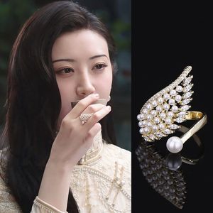 Seto Jing Sweet With Pearl Wings Open Ring Femme INS TIDE Cold Wind Niche Design Personality Index Ring