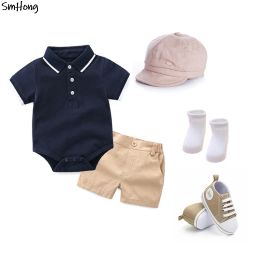 Sets 024 Maanden Baby Meisjes Pasgeboren Kleding Pasgeboren Baby Boy Kleding Baby Boy Sets Romper + Shorts + Hoed + sok + Schoenen 5 stks/set Baby Pak