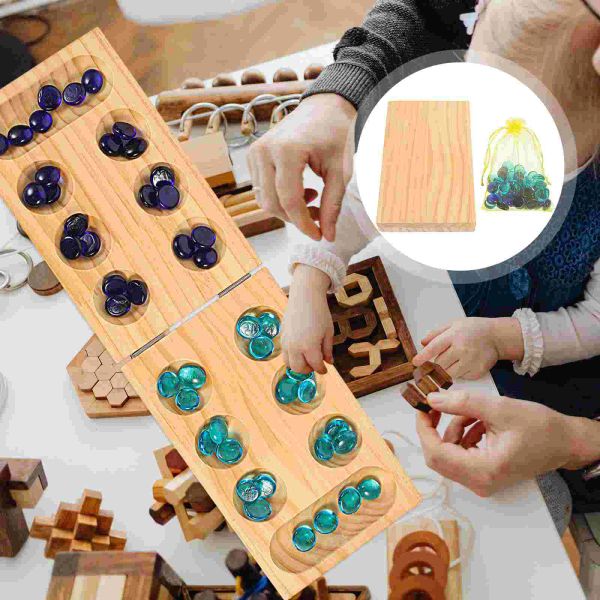 Ensemble 1 set jeu de plateau de Mancala jouet pliable en bois Mancala Gemstone Chess Toy vélo