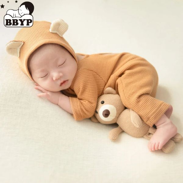 Ensembles 1 ensemble Newborn Photography Props Vêtements Romper + ours Hat d'oreille Baby Boys Girls Studio Photo Shooting Jumps Tenifits Accessoires