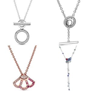 Ensembles de colliers en argent Sterling 100% 925, Double cerceau, cercle Tbar, cœur bleu rose, éventail, breloque à la mode, bijoux à faire soi-même