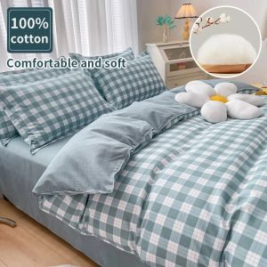 Sets 100% katoenen groene geruite beddengoedset, Alnend bedekking 90, huidvriendelijk, duvetcover2pcs kussensloop, geen laken