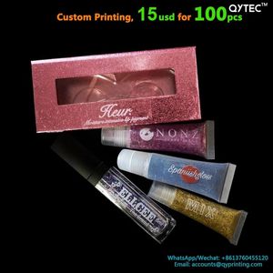 Sets 100 stks Op maat bedrukt Clear Label Wimpers Oogschaduw Palet Lippenstift Lipgloss Make-up 3d Nertsenbuis Box Case Verpakking Sticker