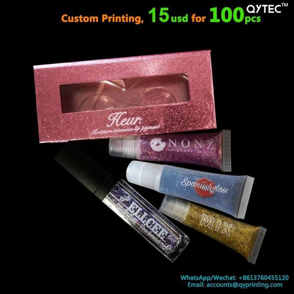Conjuntos 100 unids Impresión personalizada Etiqueta clara Pestañas Paleta de sombra de ojos Lápiz labial Brillo de labios Maquillaje 3D Caja de tubo de visón Caja Etiqueta de embalaje