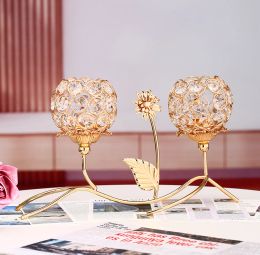 Sets 1 pc Golden Crystal Candle Holder Dualhead Flower Candlesticks voor eettafel Wedding Events Feesten Huisdecoraties