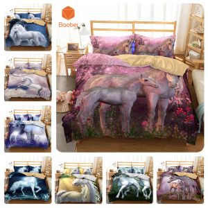 Ensembles 2 / 3pcs 3d Horse Unicorn Soft Polyester Liberding Ensembles pour adultes Duvetcover avec abase de taies queen King King Lits de lit SJ187