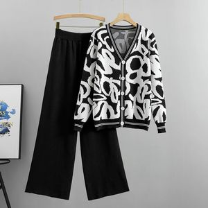 Sets 2 pièces cardigans à tricoter élégants avec long pantalon printemps hiver féminin de mode coréenne costumes 240516