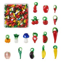 Ensembles 200 pièces/boîte de couleurs mélangées, perles de travail au chalumeau faites à la main, fruits et légumes, pendentifs en verre pour collier, boucles d'oreilles, breloques, fabrication de bijoux à faire soi-même