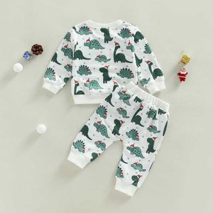 Conjuntos 2022-10-10 0-3 años, conjunto de ropa de otoño para bebé, niño y niña, 2 uds., Top con estampado de dinosaurio y Animal, pantalones largos