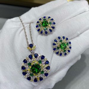 Ensembles de bijoux de luxe originaux en argent sterling 2022, ensemble de bijoux de dubaï, magnifiques boucles d'oreilles en pierre multicolore 5A, paon, collier pour femmes, 925