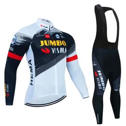 Ensembles 2022 Nouveau JUMBO VISMA automne Maillot Maillot de cyclisme Ensemble de vêtements de cyclisme Costume hommes à manches longues VTT vélo hommes pantalons de route bavoir Ropa