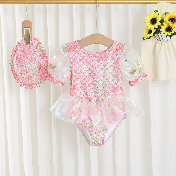 Ensembles 2023 Bébé Filles Princesse Maillot De Bain Une Pièce Maillot De Bain Enfants Mode Arc-En-Ciel Sirène Maillots De Bain Avec Chapeau Enfants Été Maillot De Bain