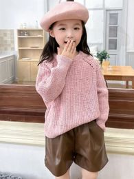 Conjuntos 2023 Ropa para niños Suéter de punto para niñas Otoño coreano Deportes de invierno Ocuello Jersey casual Top Niños Bebé Ropa de abrigo sólida 231113
