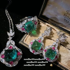 Ensembles 2023 Nouvelle mode menthe verte Tourmaline Vintage bague de mariage boucle d'oreille collier de luxe 925 argent à la mode Banquet fête ensembles de bijoux