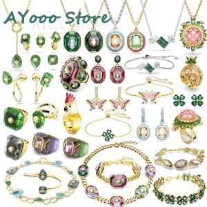 Conjuntos 2023 Nuevo conjunto de joyas finas Charm de cristal de alta calidad Pendientes para el collar de mujeres Anillos de pulsera de la fiesta regalos de fiesta