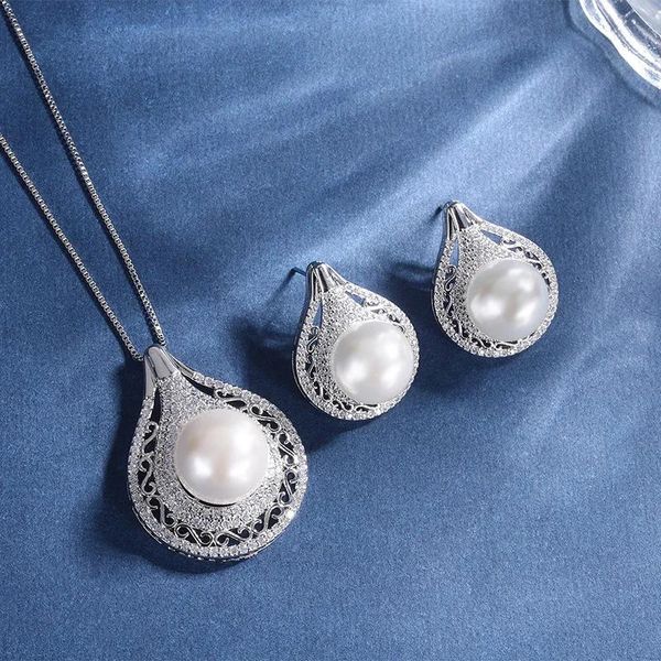 Ensembles 2023 Nouveau collier et boucles d'oreilles pendentif goutte d'eau en perle blanche de haute qualité bijoux pour femmes amis maman cadeau Boho livraison directe