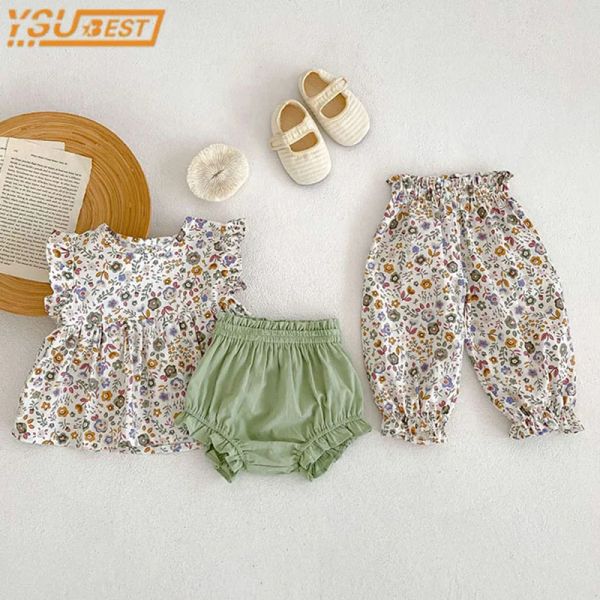 Ensembles 2023 Girls pour tout-petits Costume floral Sangage bébé manches courtes Top + Pain Shorts 2pcs Cotton Baby Girls Fleurs Summer Princess Pantalon