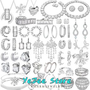 Conjuntos 2024 originales de cristal austriaco Serie Blanca, joyería de Boutique, collar de boda, pendiente, anillo, pulsera, dijes, regalo para mujer